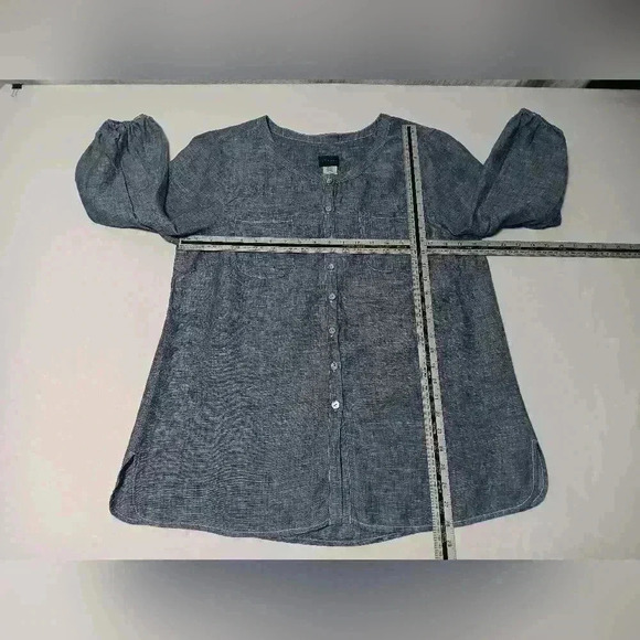 Spiegel 3/4 sleeve button down Blue 💯  Linen Top. Ladies size 14 - Picture 3 of 7